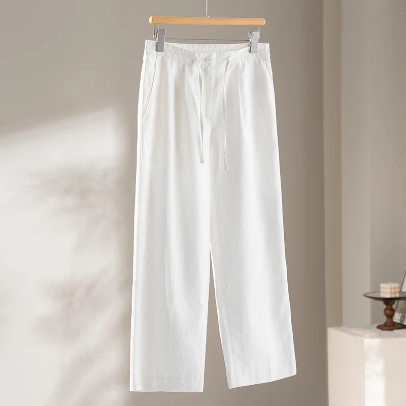 Damen Relaxed Palazzo-Hose aus Viskose‑Leinen mit Bundfalte und Tunnelzug Drune