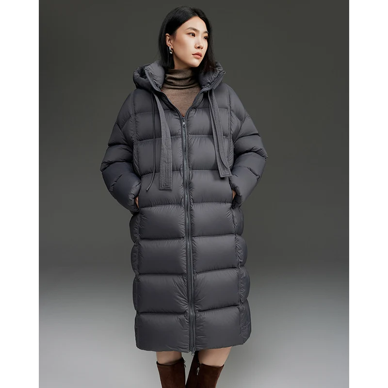 Damen Oversized Stepp-Daunenmantel mit Kapuze und verlängerter Silhouette Drune