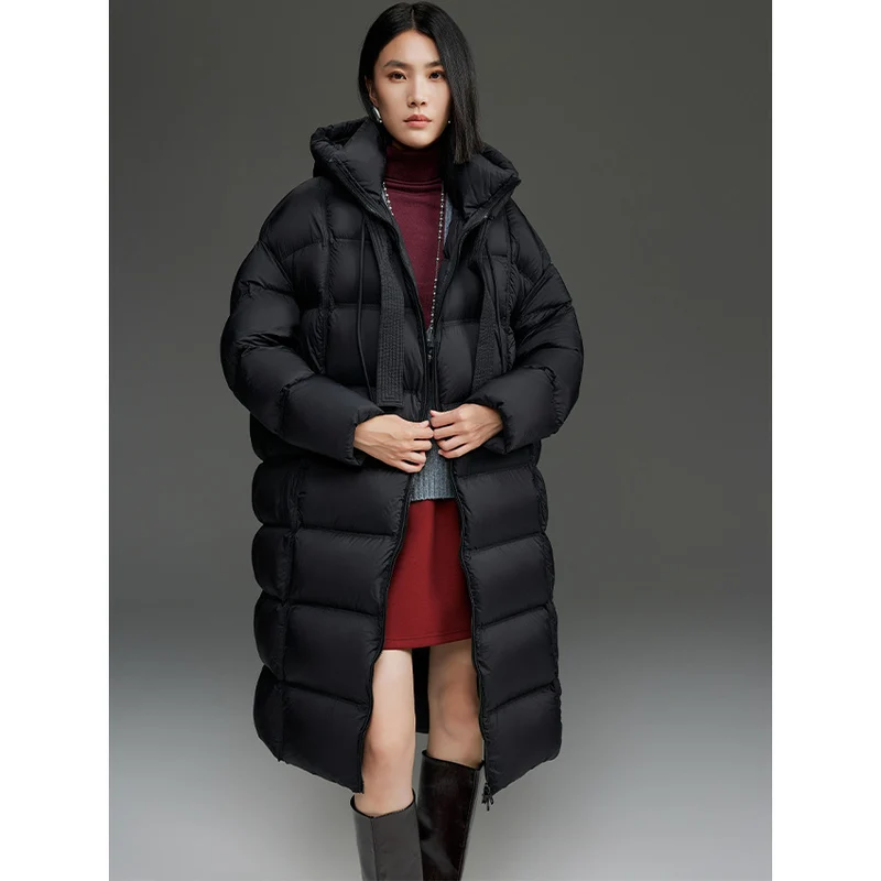 Damen Oversized Stepp-Daunenmantel mit Kapuze und verlängerter Silhouette Drune