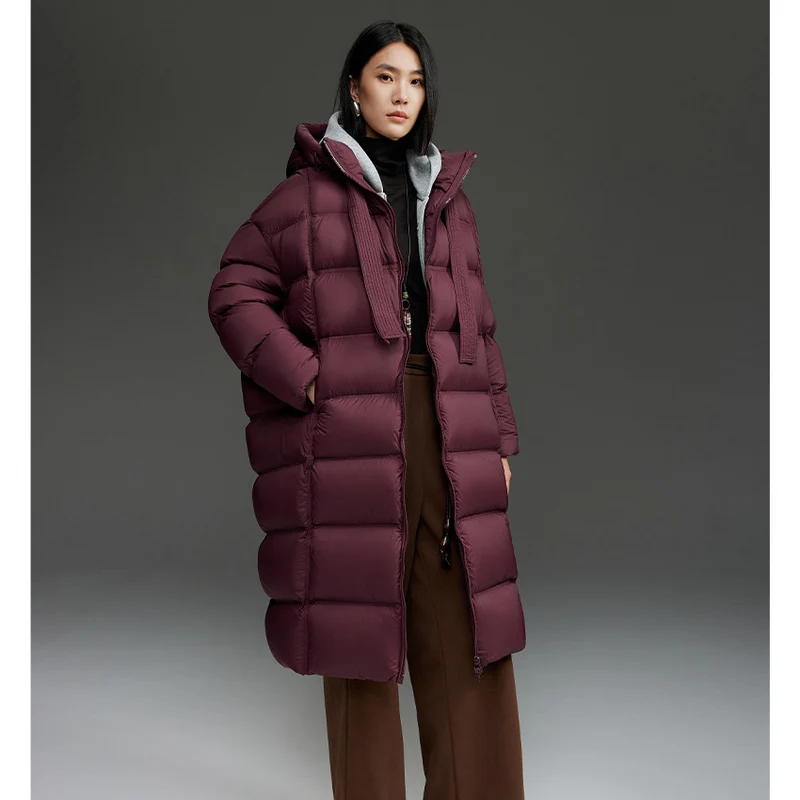 Damen Oversized Stepp-Daunenmantel mit Kapuze und verlängerter Silhouette Drune