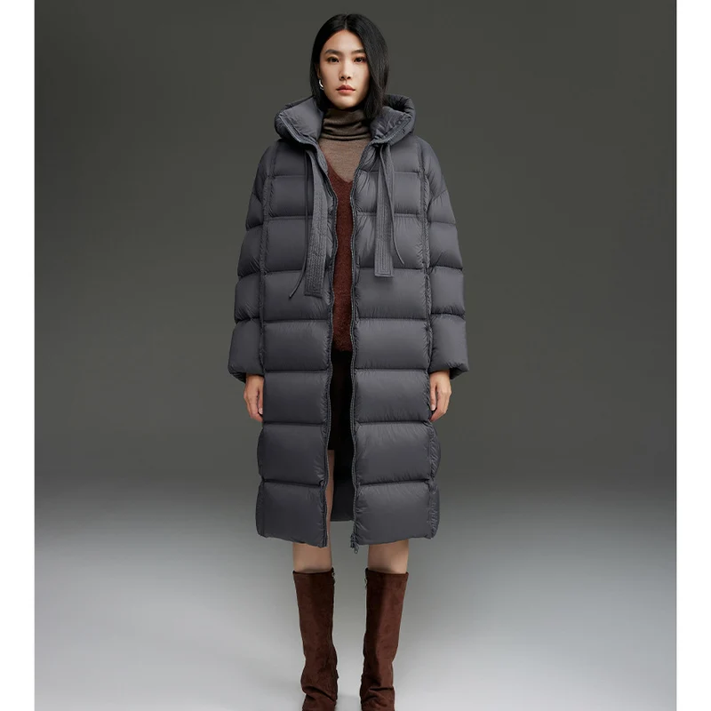 Damen Oversized Stepp-Daunenmantel mit Kapuze und verlängerter Silhouette Drune