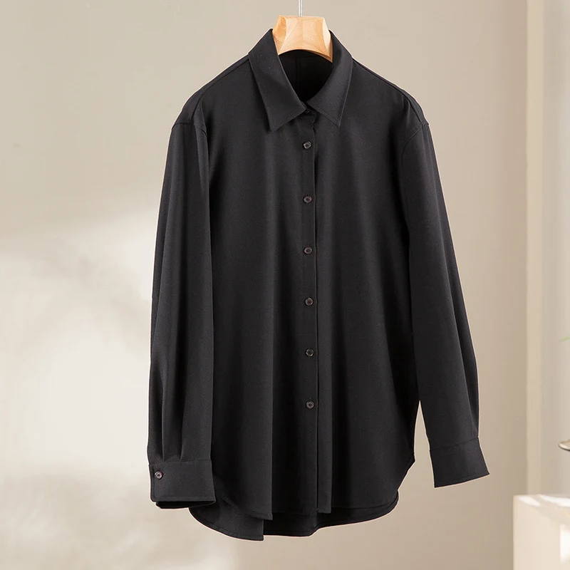Damen Oversized Seidiges Hemd mit durchgehender Knopfleiste und Hemdkragen Drune