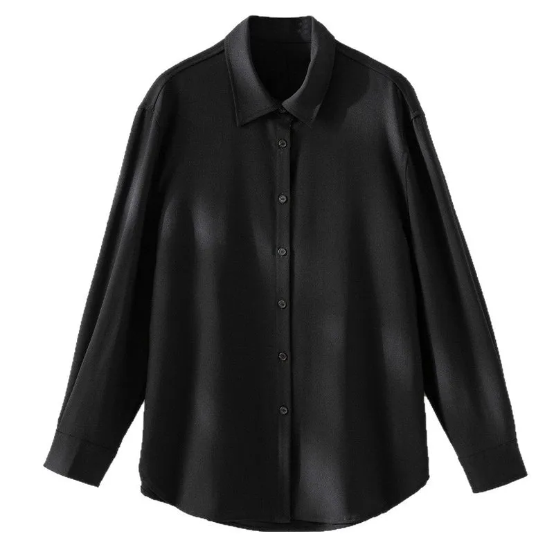 Damen Oversized Seidiges Hemd mit durchgehender Knopfleiste und Hemdkragen Drune