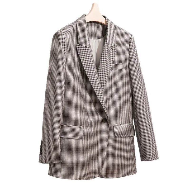 Damen Oversized Hahnentritt-Blazer mit Reverskragen und legerer Silhouette Drune