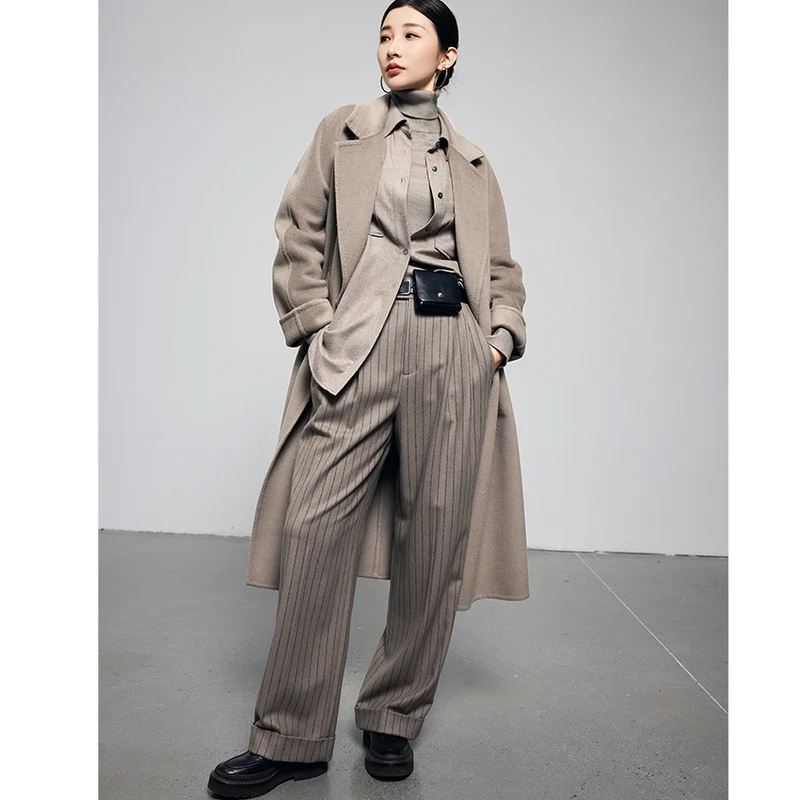 Damen Oversize Wollmantel im Clean‑Cut‑Design mit Reverskragen und verdeckter Knopfleiste Drune