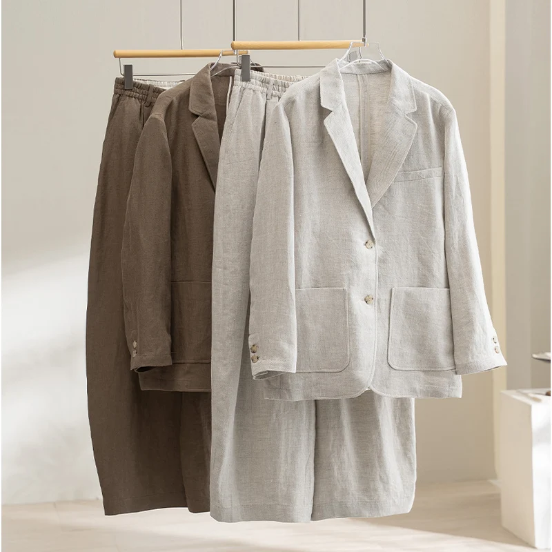 Damen Leinenmix Palazzo-Hose mit hohem Bund, elastischem Einsatz und Eingrifftaschen Drune