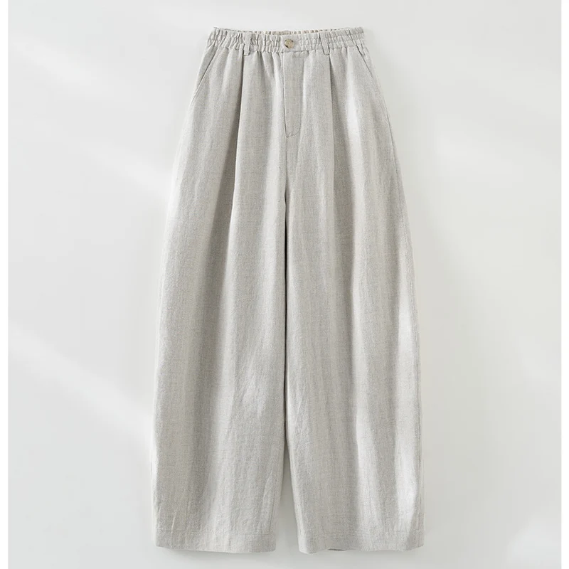 Damen Leinenmix Palazzo-Hose mit hohem Bund, elastischem Einsatz und Eingrifftaschen Drune