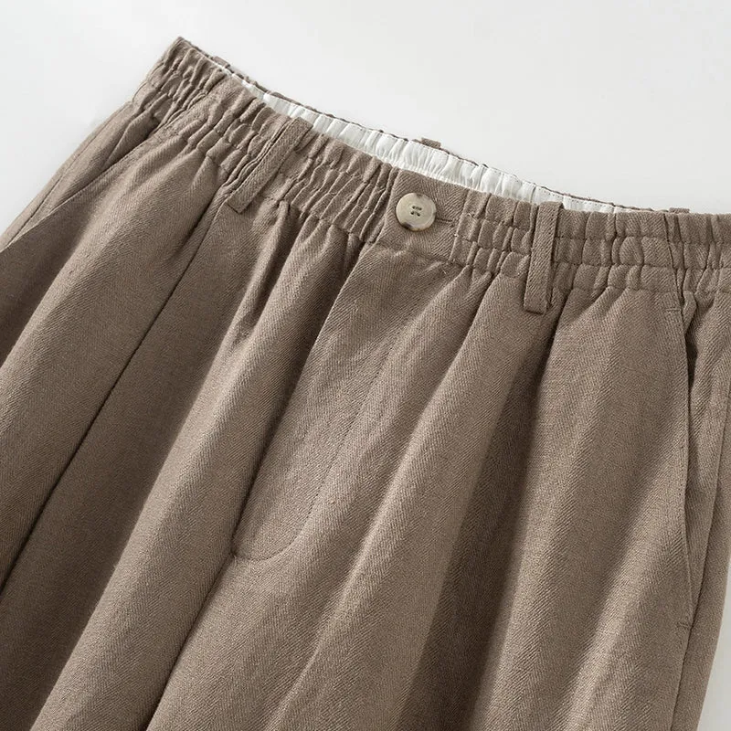 Damen Leinen-Bundfalten-Palazzo mit elastischem Komfortbund und seitlichen Eingrifftaschen Drune