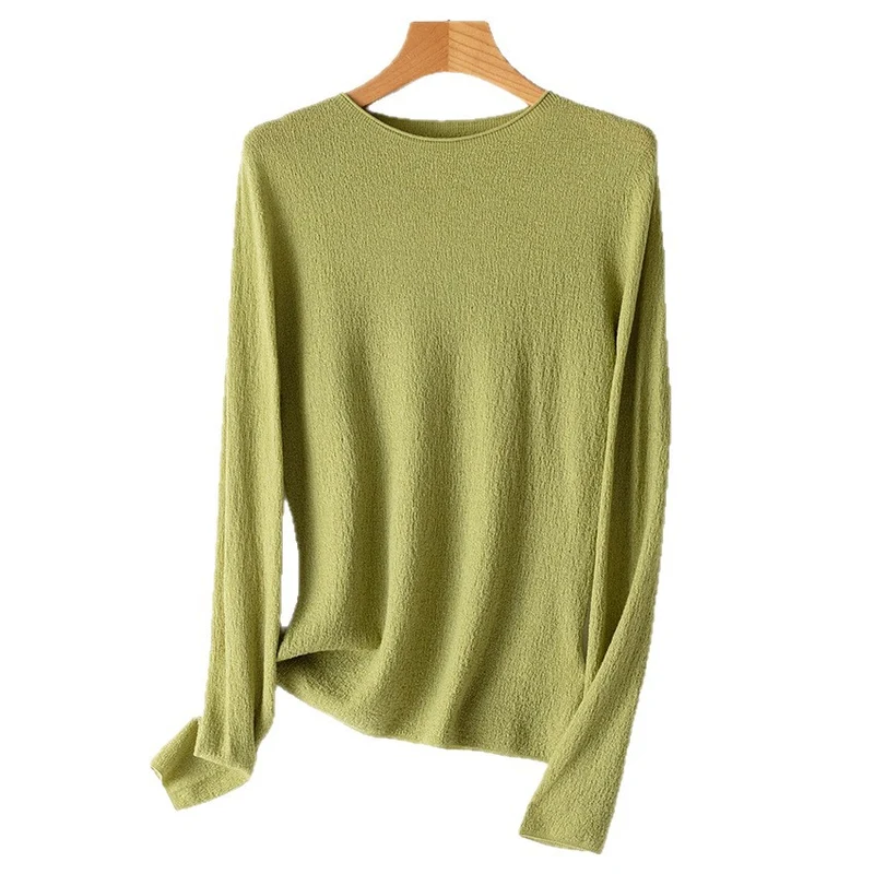 Damen Leichter strukturierter Langarm-Strickpullover mit Rundhals und feiner Crinkle-Optik Drune
