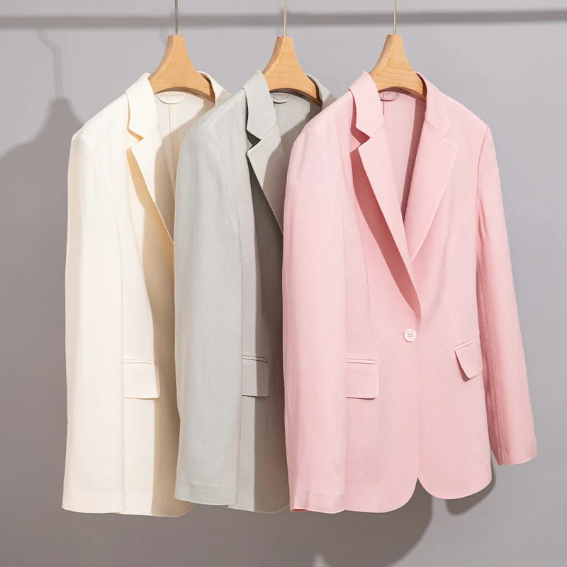 Damen Leichter strukturierter Ein-Knopf-Blazer mit figurformenden Abnähern und Pattentaschen Drune