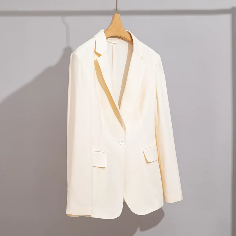 Damen Leichter strukturierter Ein-Knopf-Blazer mit figurformenden Abnähern und Pattentaschen Drune
