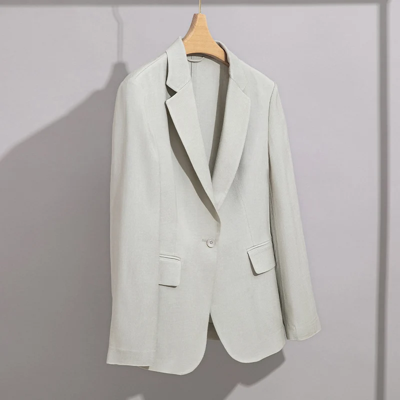 Damen Leichter strukturierter Ein-Knopf-Blazer mit figurformenden Abnähern und Pattentaschen Drune
