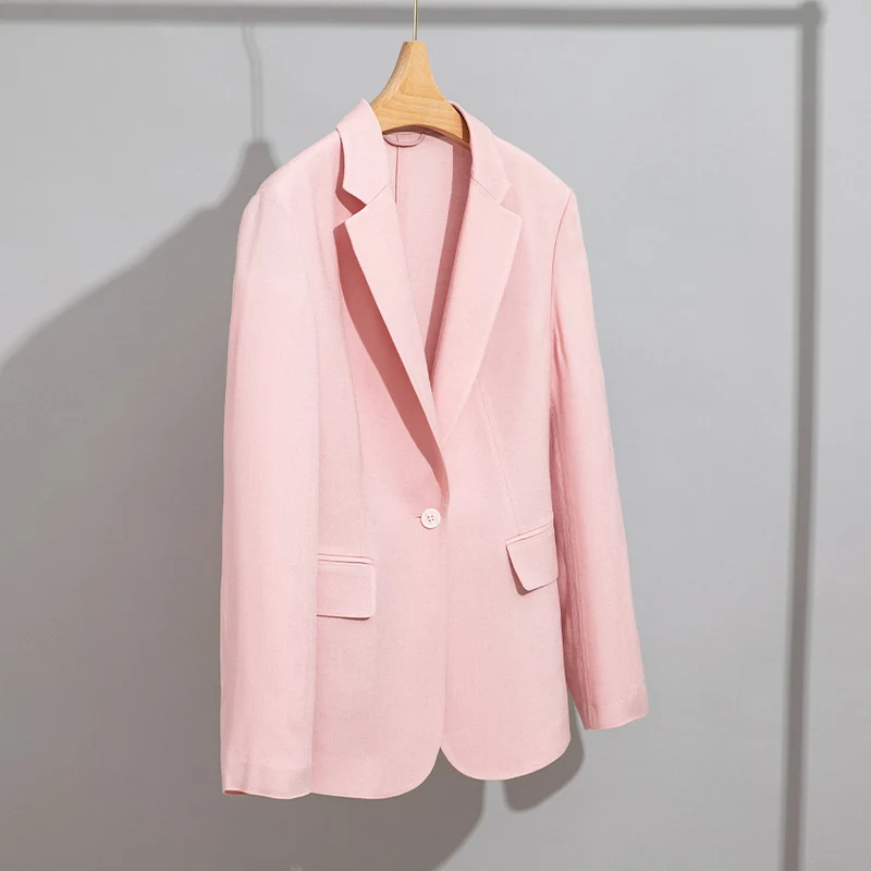 Damen Leichter strukturierter Ein-Knopf-Blazer mit figurformenden Abnähern und Pattentaschen Drune