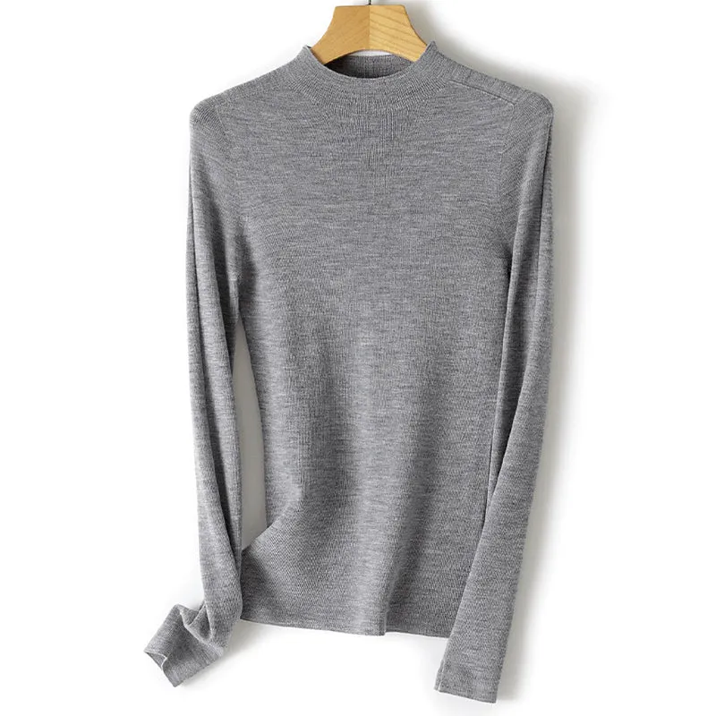Damen Leichter Feinstrick-Pullover mit kurzem Stehkragen und schmaler Silhouette Drune