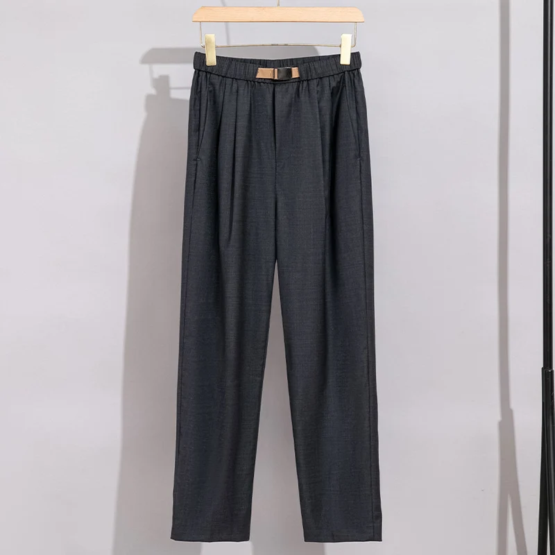 Damen Leichte Stoffhose mit elastischem Bund, Bundfalten und geradem Bein Drune