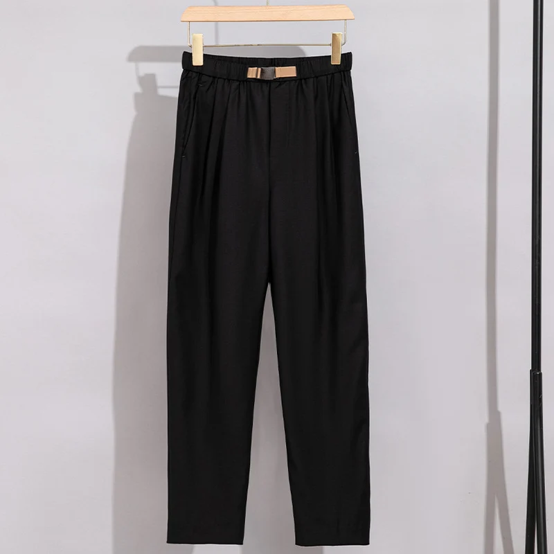 Damen Leichte Stoffhose mit elastischem Bund, Bundfalten und geradem Bein Drune