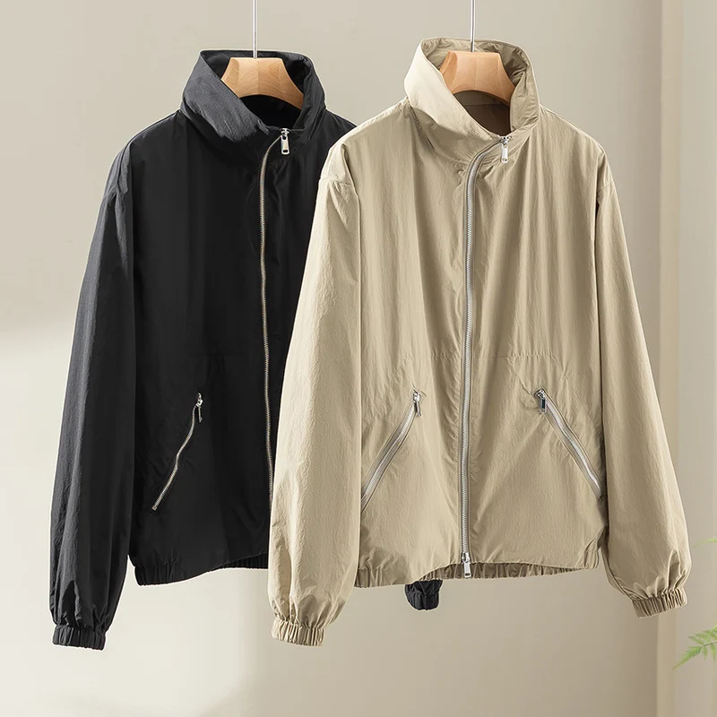 Damen Leichte Nylon-Utility-Jacke mit Stehkragen, Reißverschlusstaschen und elastischem Saum Drune