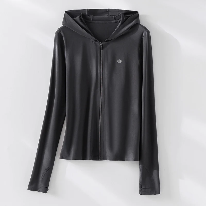 Damen Leichte Kapuzenjacke mit durchgehendem Reißverschluss, Slim‑Fit und Daumenloch Drune