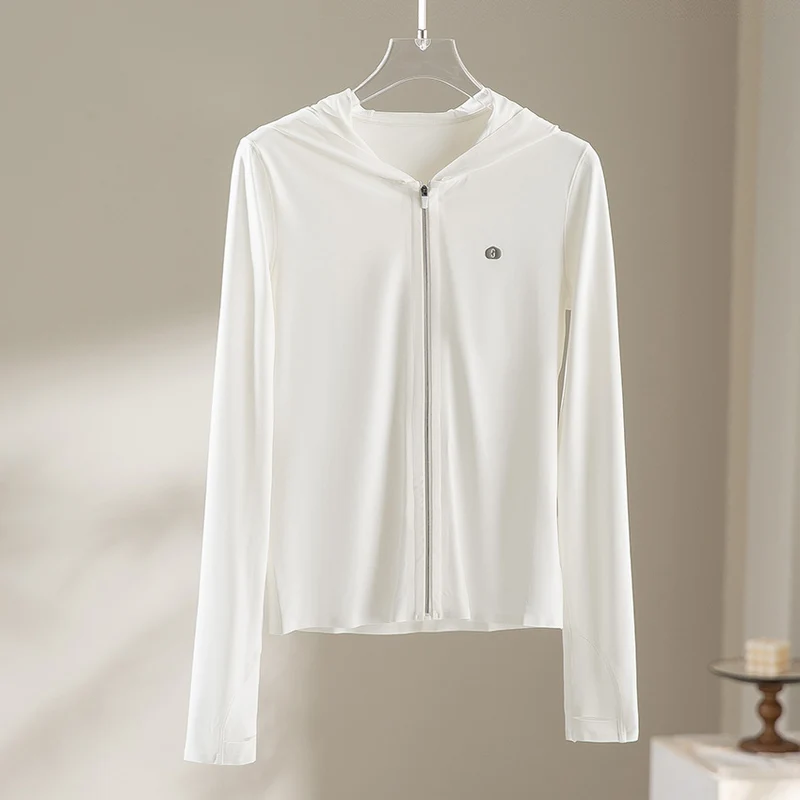 Damen Leichte Kapuzenjacke mit durchgehendem Reißverschluss, Slim‑Fit und Daumenloch Drune