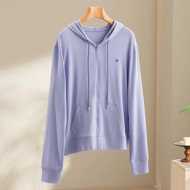 Damen leichte Kapuzen-Sweatjacke aus Slub-Jersey mit durchgehendem Reißverschluss und Kängurutaschen Drune