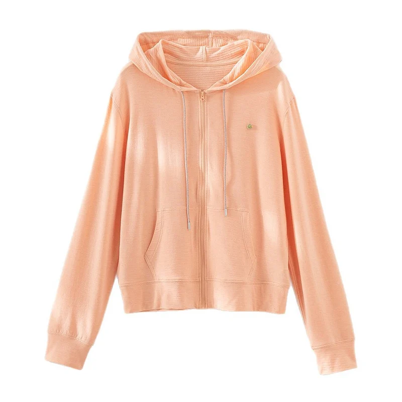 Damen leichte Kapuzen-Sweatjacke aus Slub-Jersey mit durchgehendem Reißverschluss und Kängurutaschen Drune