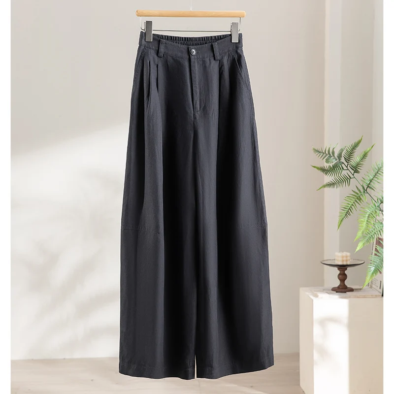 Damen Leichte High-Waist Palazzo-Hose mit vorderer Bundfalte, teilelastischem Bund und seitlichen Eingrifftaschen Drune