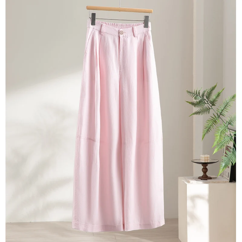 Damen Leichte High-Waist Palazzo-Hose mit vorderer Bundfalte, teilelastischem Bund und seitlichen Eingrifftaschen Drune