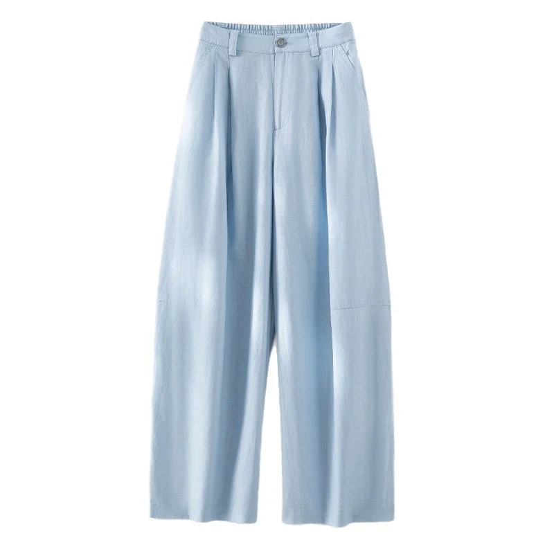 Damen Leichte High-Waist Palazzo-Hose mit vorderer Bundfalte, teilelastischem Bund und seitlichen Eingrifftaschen Drune