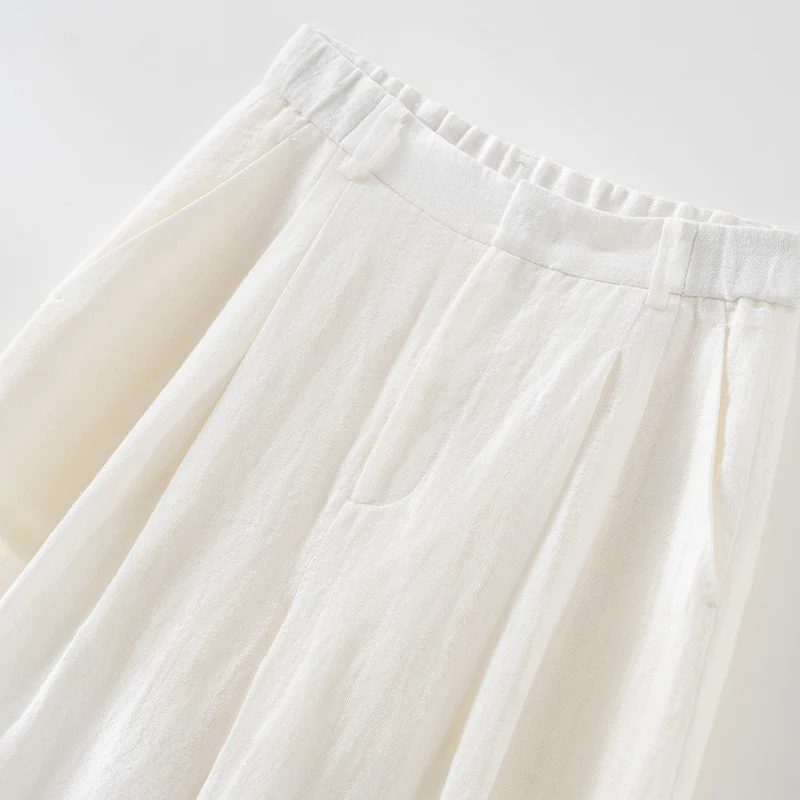 Damen Leichte High‑Waist Leinenmix Palazzohose mit weitem Bein, Bundfalten und elastischem Rückenteil Drune