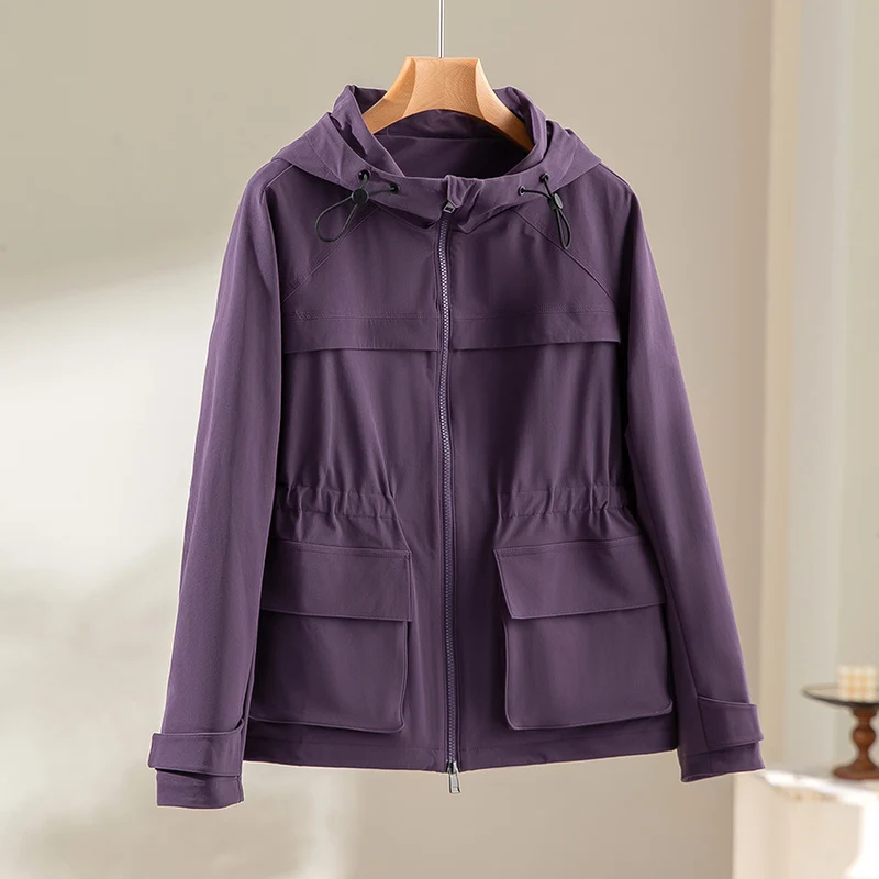 Damen Leichte Funktions-Utility-Jacke mit Kapuze, Kordelzug-Taille und aufgesetzten Klappentaschen Drune