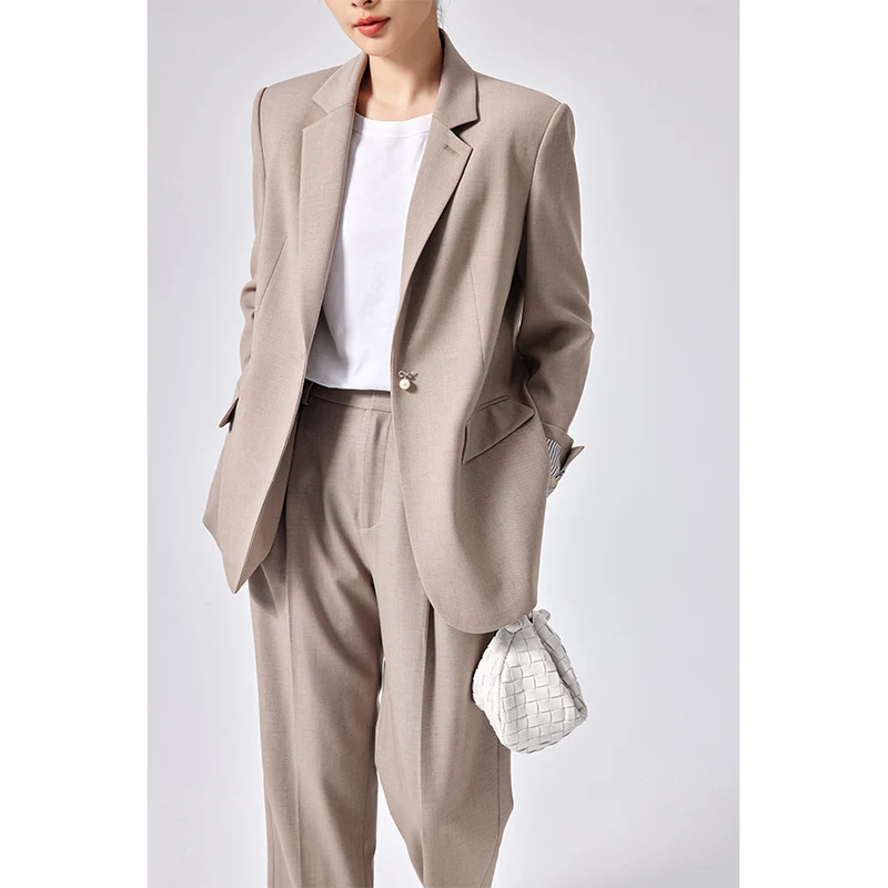 Damen Legeres Tailoring-Set mit Longline-Blazer und hochtaillierter Bundfaltenhose Drune