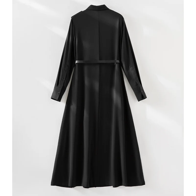 Damen Langes Hemdblusenkleid mit Taillengürtel, Schulterklappen und durchgehender Knopfleiste Drune