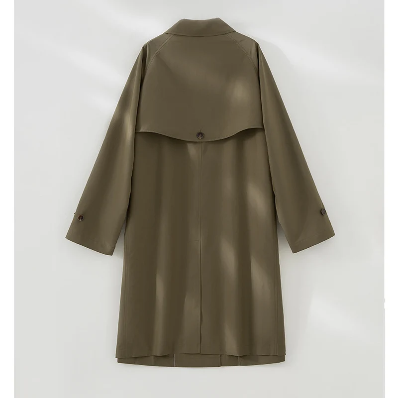 Damen Langer minimalistischer Trenchcoat mit verdeckter Knopfleiste und verstellbaren Manschetten Drune