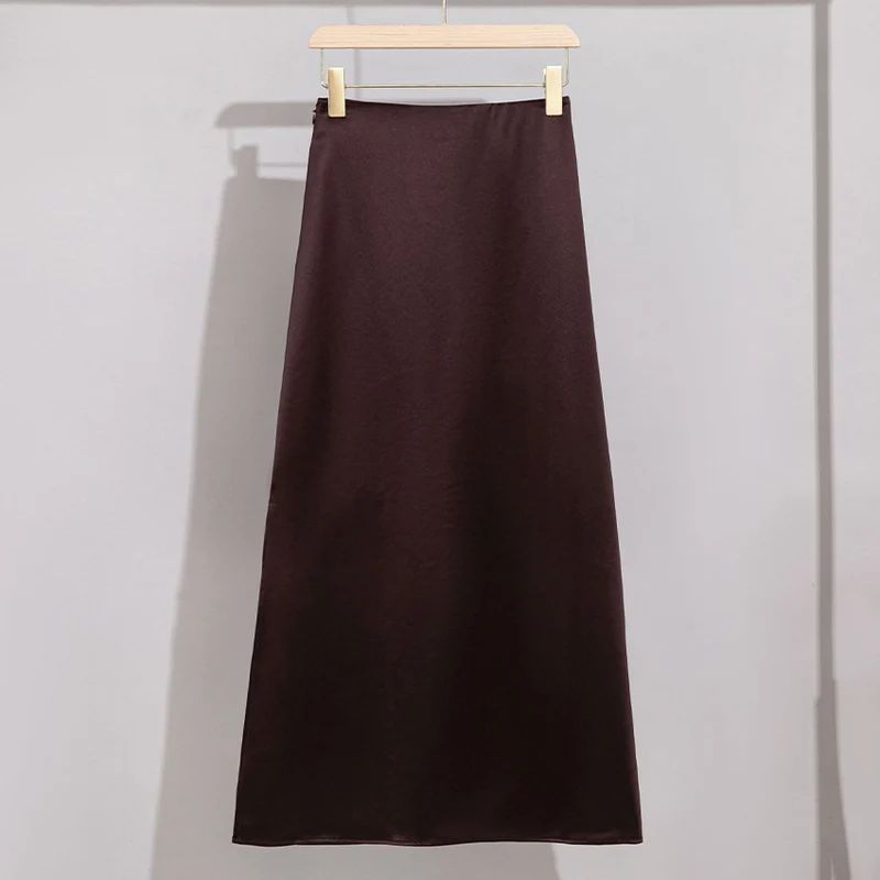 Damen Langer eleganter Satin-Biaisrock mit hohem Bund und fließender Silhouette Drune