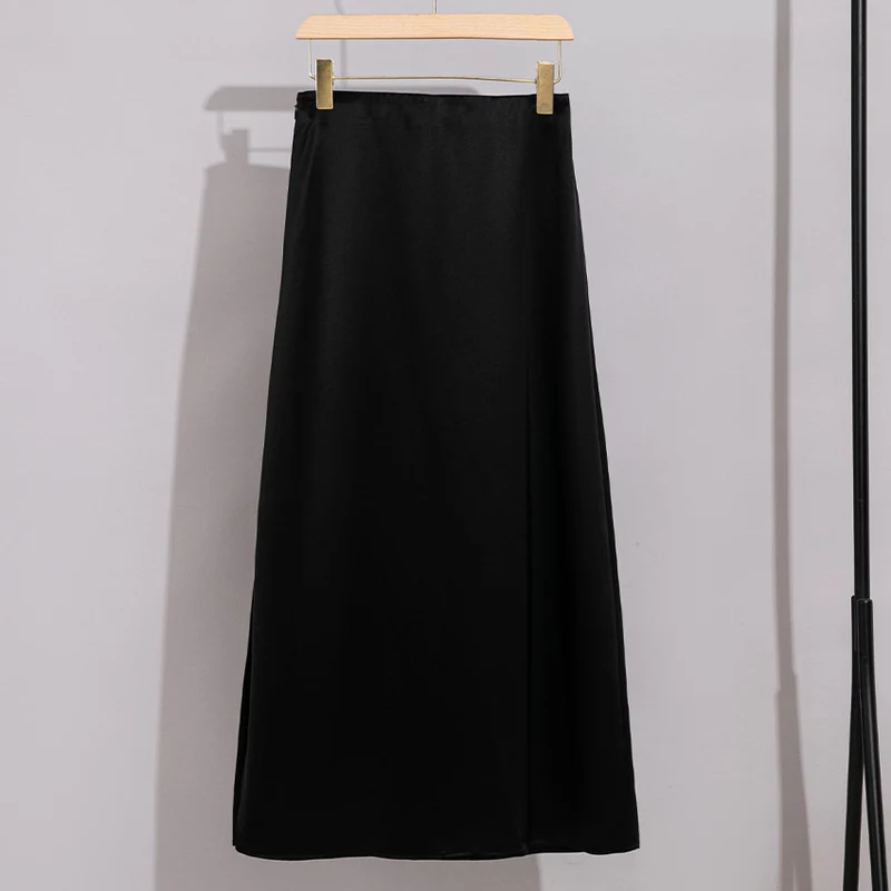 Damen Langer eleganter Satin-Biaisrock mit hohem Bund und fließender Silhouette Drune