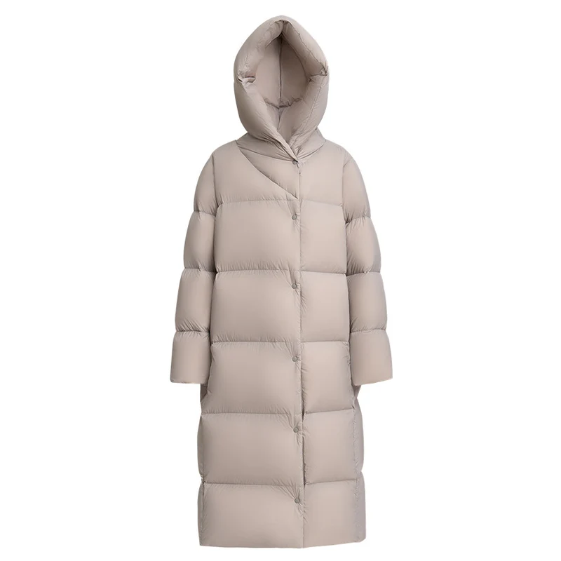 Damen Lange gesteppte Daunenparka mit Kapuze und Thermoisolierung Drune