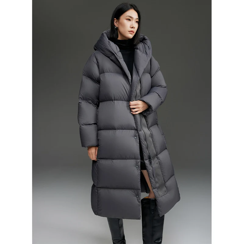 Damen Lange gesteppte Daunenparka mit Kapuze und Thermoisolierung Drune