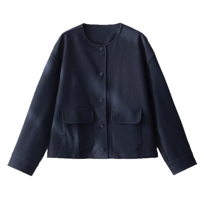 Damen Kurzjacke mit Rundhalsausschnitt, boxy Silhouette und aufgesetzten Pattentaschen Drune