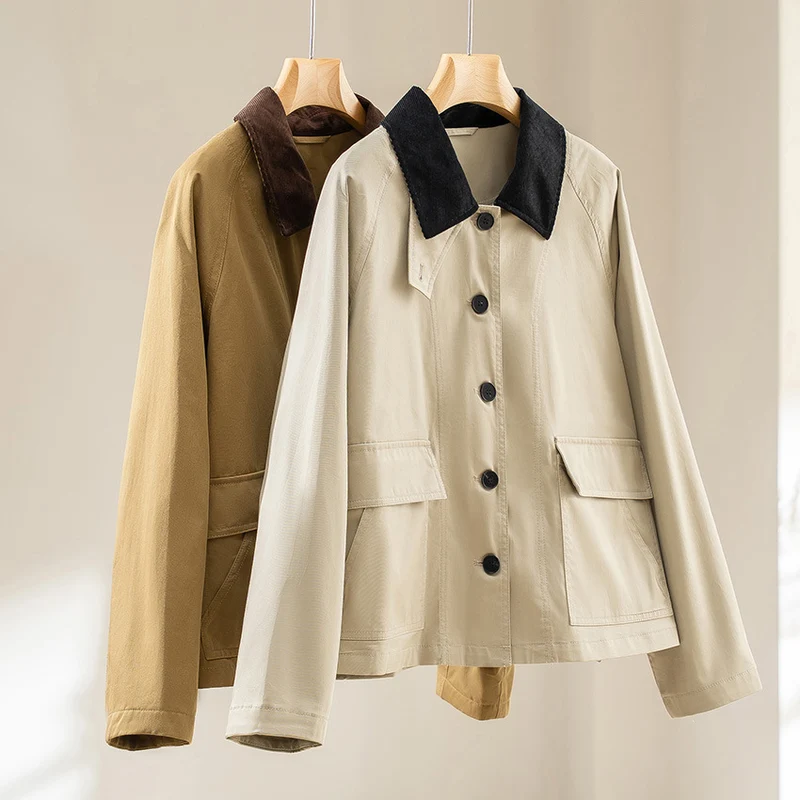 Damen Kurzjacke mit Cordkragen und aufgesetzten Taschen Drune