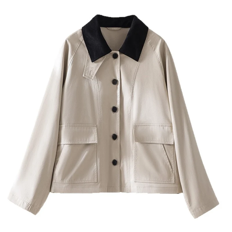 Damen Kurzjacke mit Cordkragen und aufgesetzten Taschen Drune