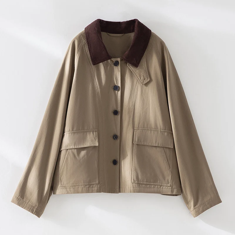 Damen Kurzjacke mit Cordkragen und aufgesetzten Taschen Drune