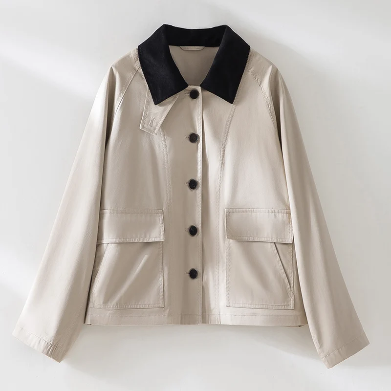 Damen Kurzjacke mit Cordkragen und aufgesetzten Taschen Drune