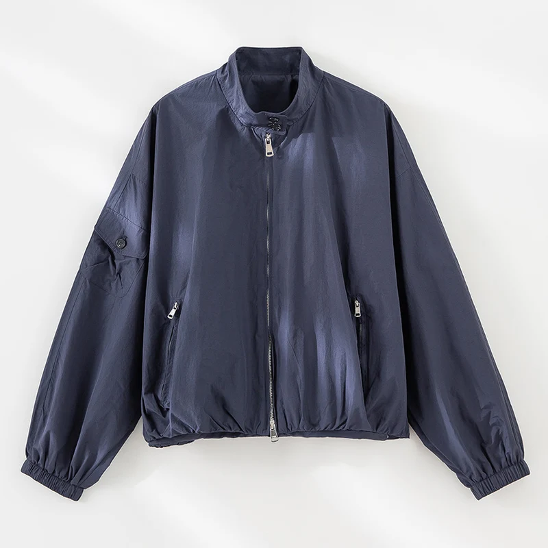 Damen Kurze technische Bomberjacke im Oversize‑Stil mit Ärmeltasche und Zwei‑Wege‑Reißverschluss Drune