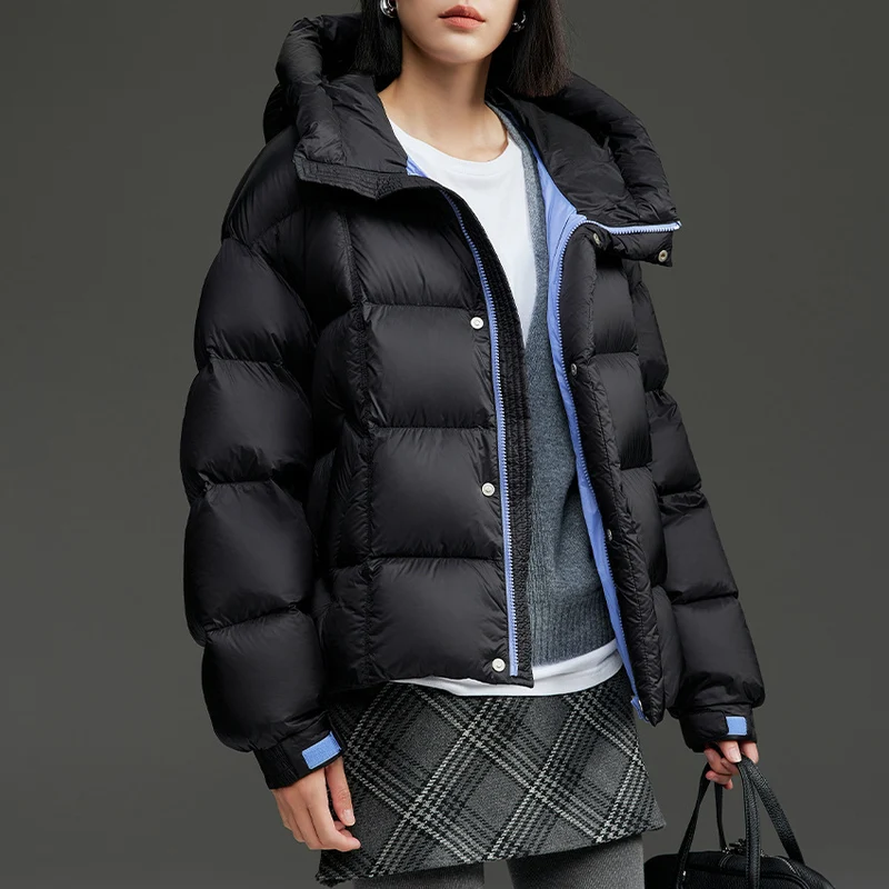 Damen Kurze Stepp-Daunenjacke mit Kapuze Drune