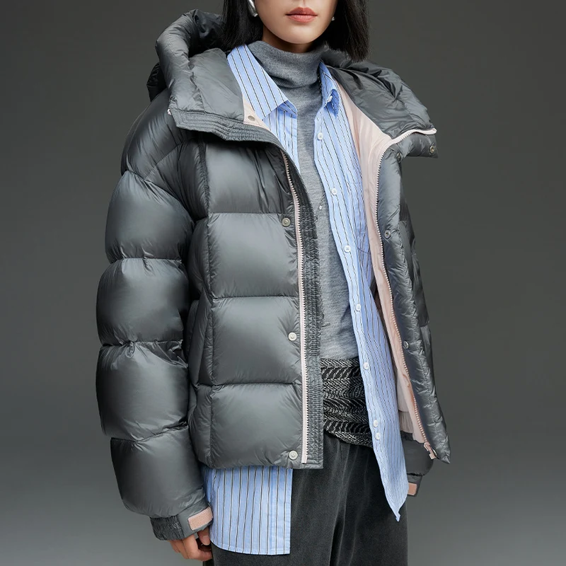 Damen Kurze Stepp-Daunenjacke mit Kapuze Drune