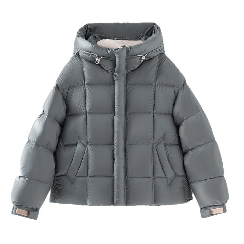 Damen Kurze Stepp-Daunenjacke mit Kapuze Drune