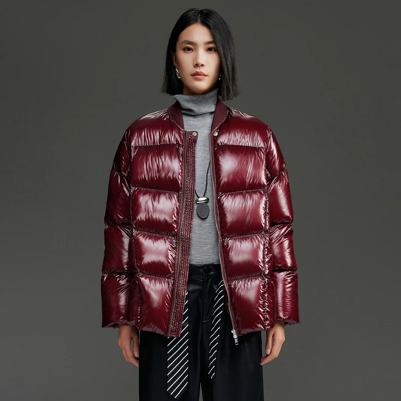 Damen Kurze gestepptte Daunenjacke mit glänzender Shell und Boxy-Silhouette Drune