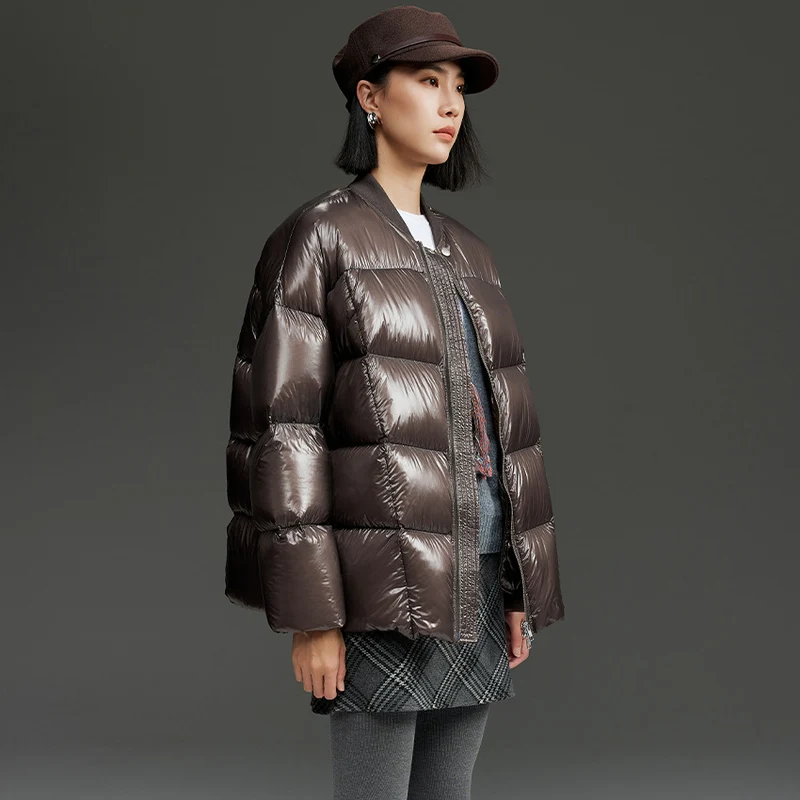 Damen Kurze gestepptte Daunenjacke mit glänzender Shell und Boxy-Silhouette Drune
