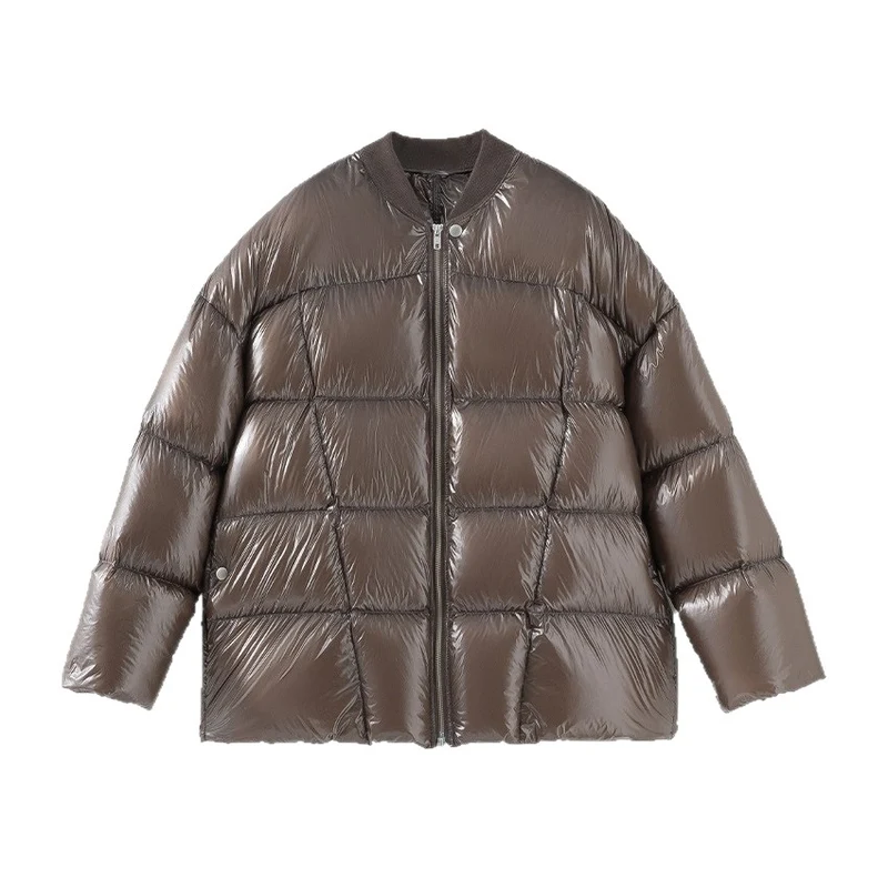 Damen Kurze gestepptte Daunenjacke mit glänzender Shell und Boxy-Silhouette Drune