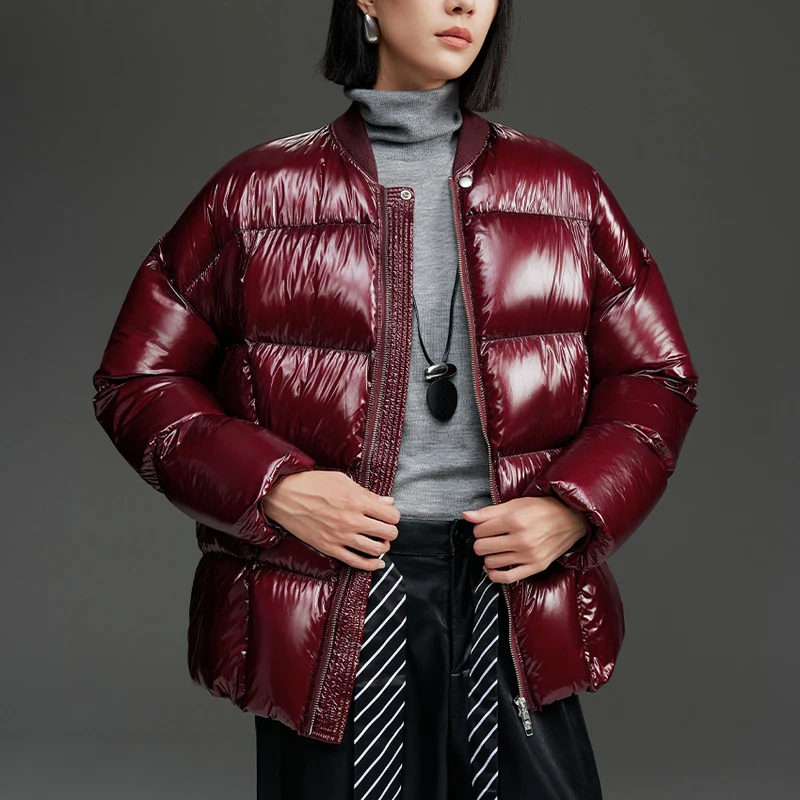 Damen Kurze gestepptte Daunenjacke mit glänzender Shell und Boxy-Silhouette Drune